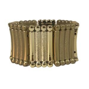 Costume Jewelry Stretch Bracelet Alternating Shiny and Matte Gold 1.5” Wide